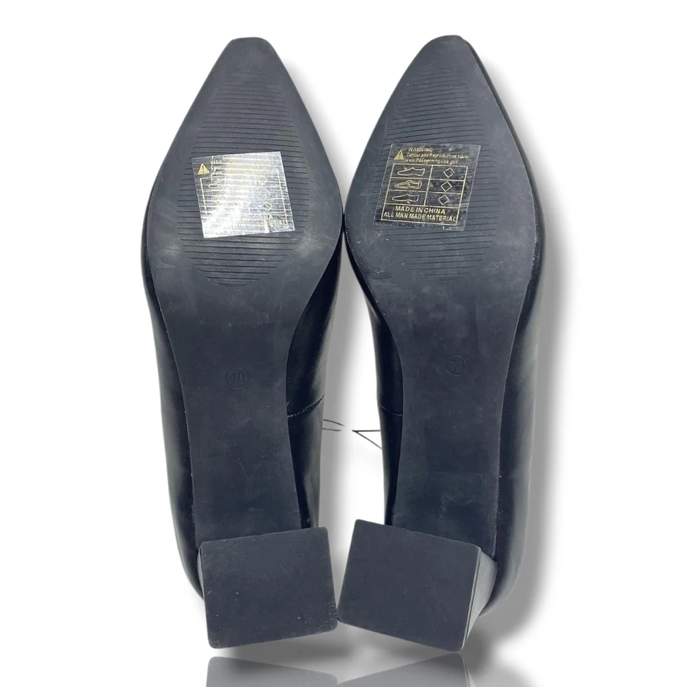 Jessica Carlyle LENORA Leather Business Navy Blue Heels with Gold Buckle NWOT - Picture 2 of 7